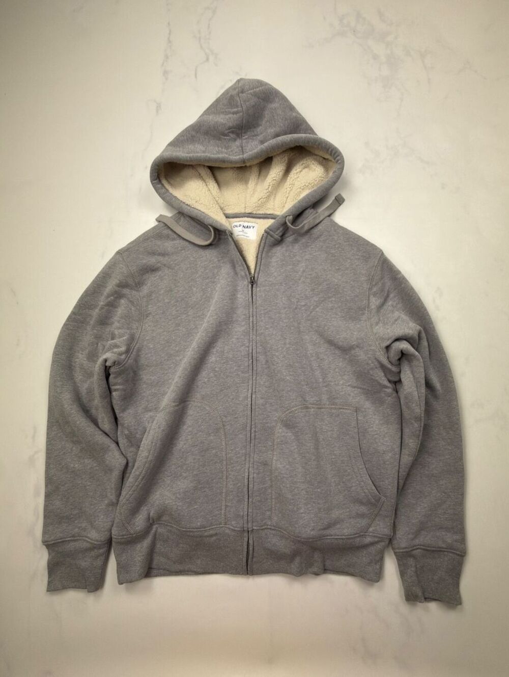 Old Navy Sherpa Lined Hoodie Sweatshirt Gray 2010s Minimalist - Mens M